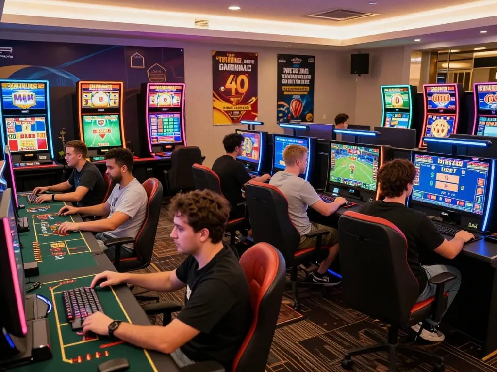 Exciting gaming scene at MMOO showcasing diverse players engaged in online betting, highlighting the vibrant atmosphere and advanced technology.