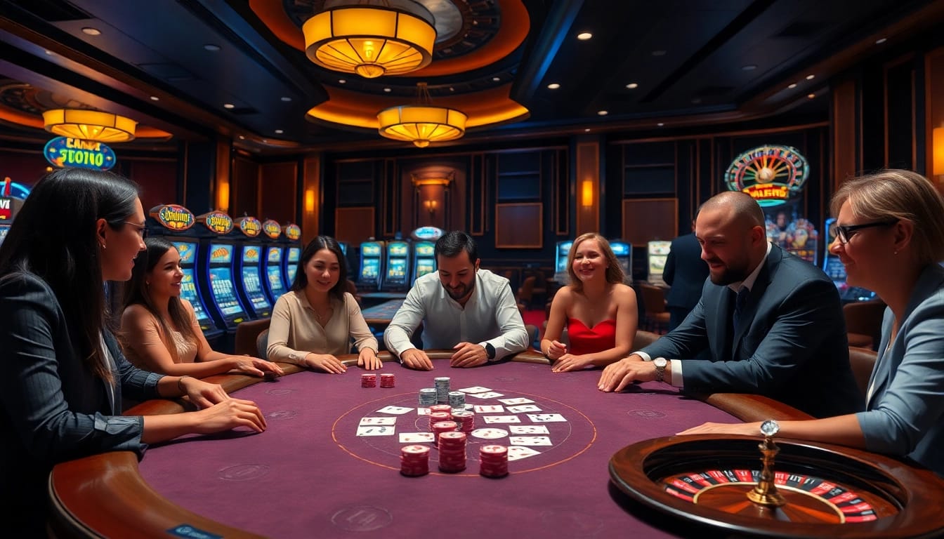 Players enjoying a thrilling game at KJC's high-stakes casino, capturing the excitement and luxury of online gambling.