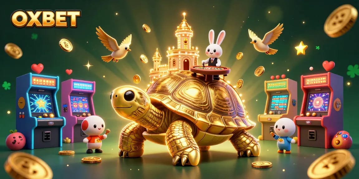Experience thrilling casino moments with OXBET's vibrant 3D illustration featuring a joyful scene of gambling excitement.