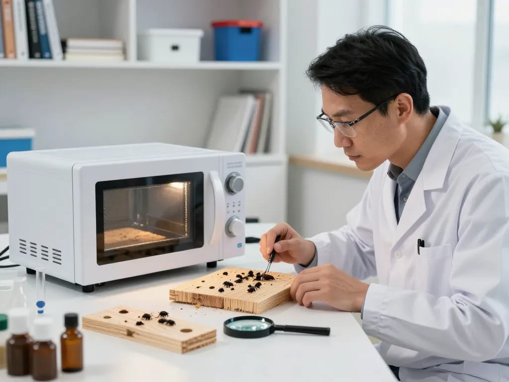 La sterilizzazione a microonde dimostra un efficace controllo dei parassiti contro i coleotteri del legno in un ambiente di laboratorio.