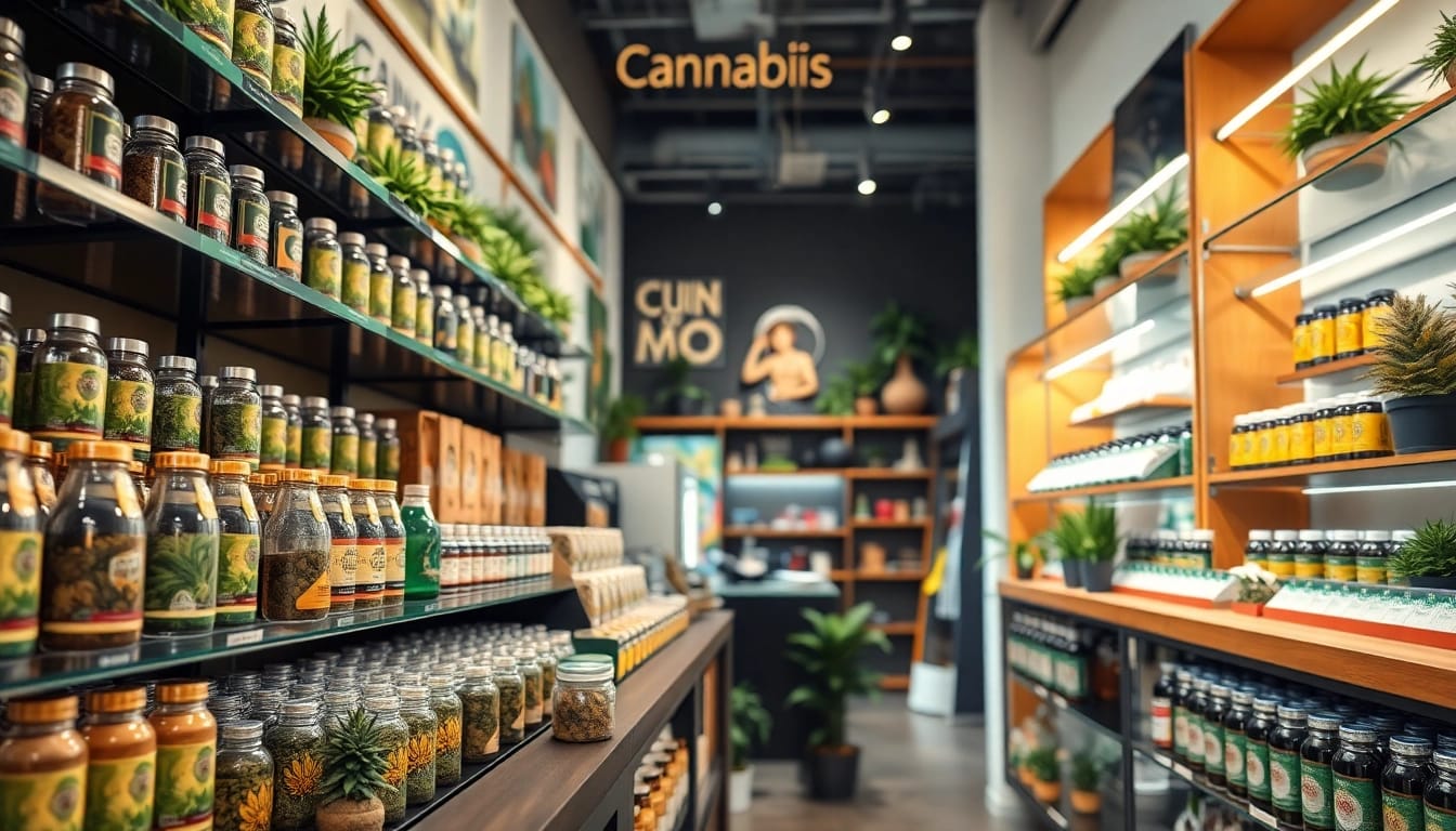 Cannabis Shop Verband Lloret de Mar zeigt eine Vielzahl von Produkten in einladender Atmosphäre.