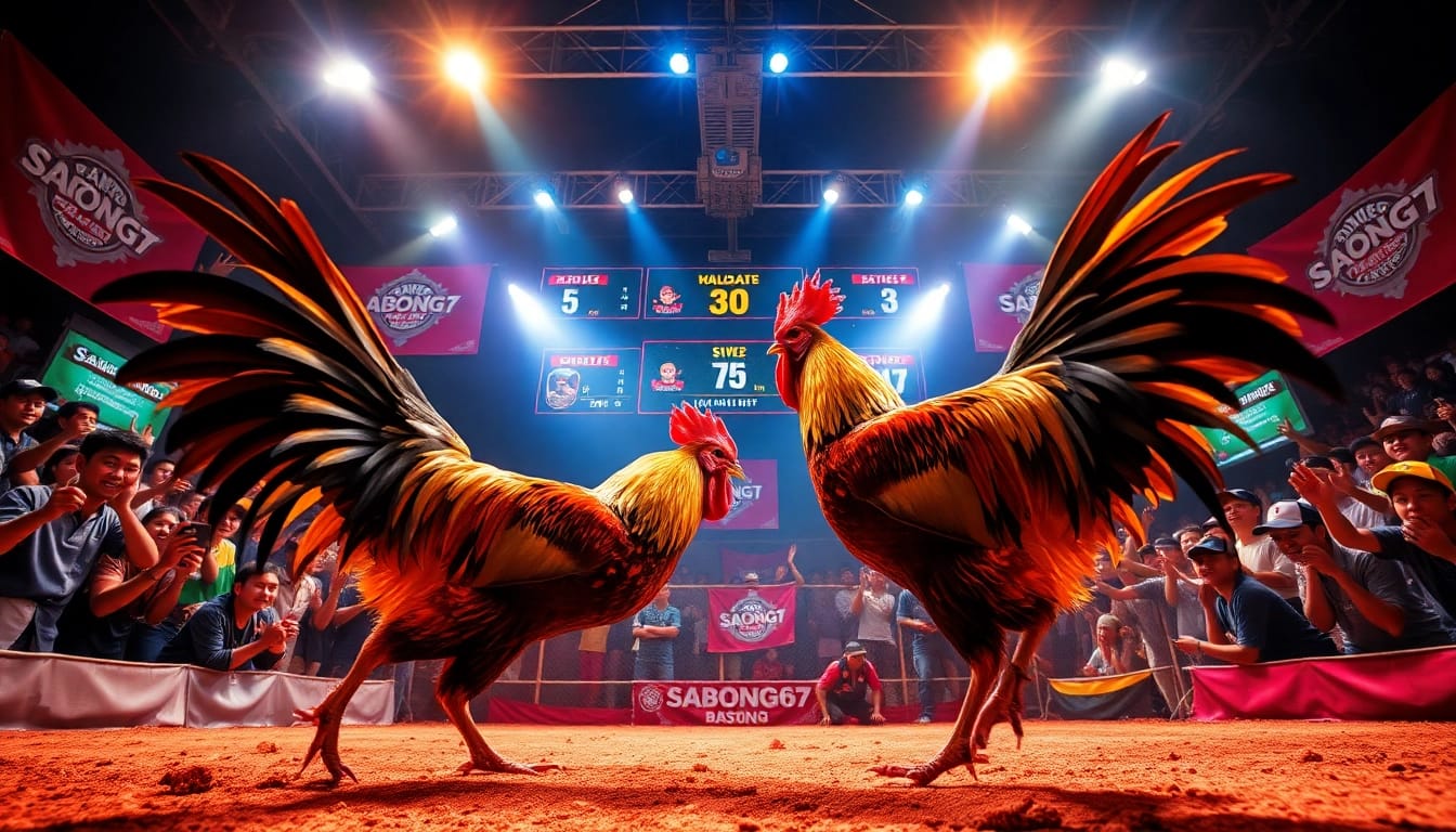Experience the excitement of dagatructiep 1 with live cockfighting at Sabong67, vibrant colors, and cheering fans.
