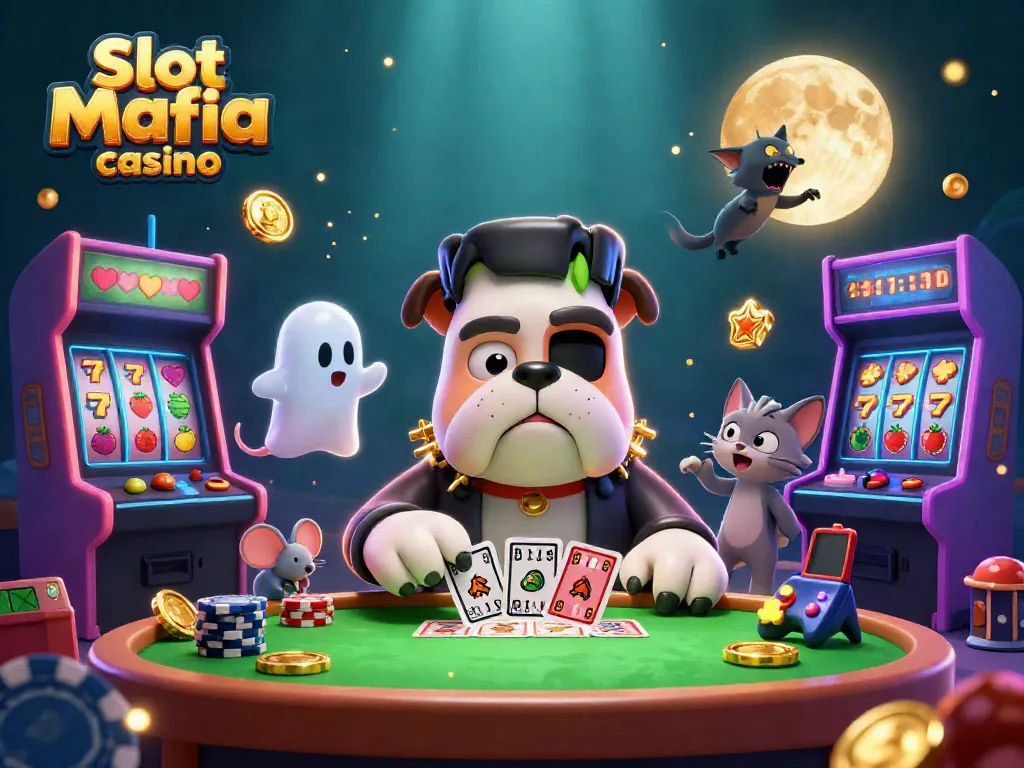 Engaging scene showing the exciting slot mafia casino with cartoon characters, vibrant game elements, and rich colors.