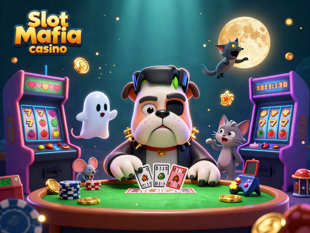 Engaging scene showing the exciting slot mafia casino with cartoon characters, vibrant game elements, and rich colors.