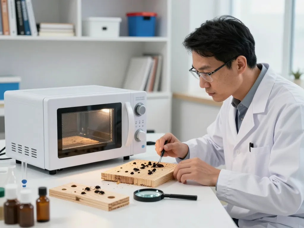 La sterilizzazione a microonde dimostra un efficace controllo dei parassiti contro i coleotteri del legno in un ambiente di laboratorio.