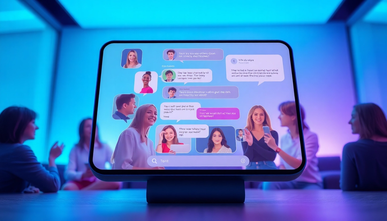 Engaging visual of diverse users experiencing sex AI chat on a futuristic device.