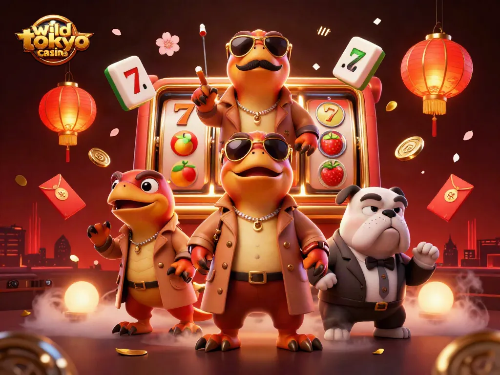 Engage with wild tokyo casino's vibrant atmosphere featuring raptors sneakily entering, rich with dynamic gaming elements.