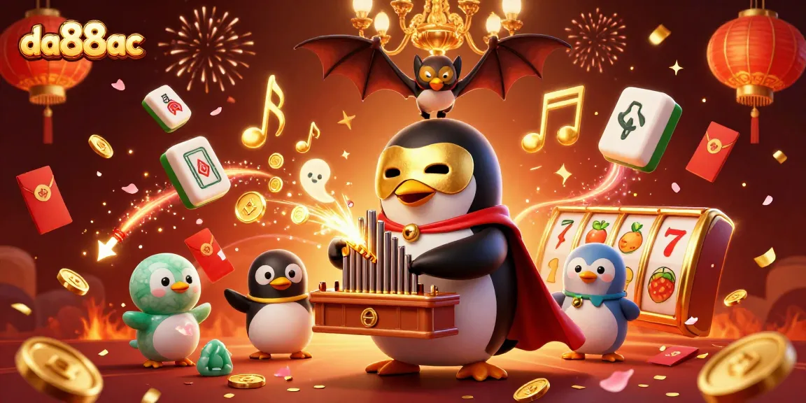 Join the excitement at da88ac with a vibrant 3D casino scene featuring a penguin and gold coins.