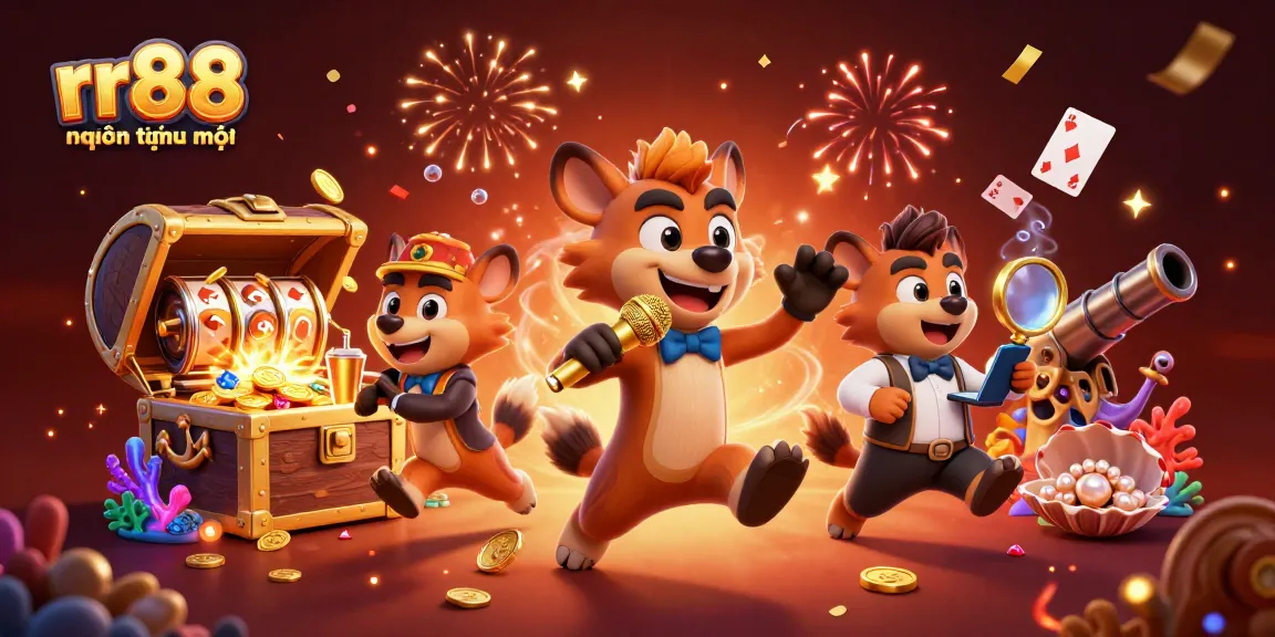 Experience the excitement of rr88 hiện đang mở with vibrant casino-themed characters and lively elements.