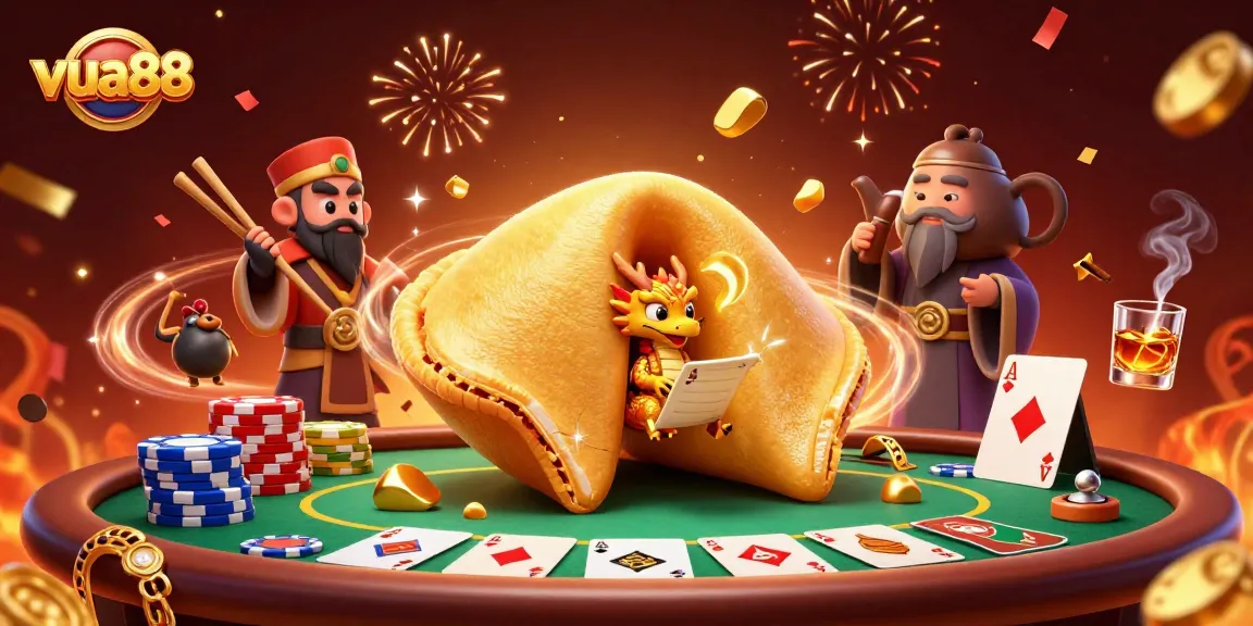 Experience the excitement of vua88 casino with a wise dragon and golden fortune cookie!
